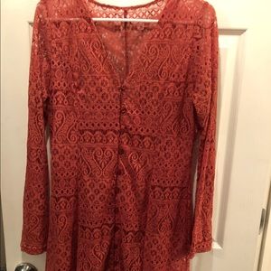 Long sleeves burnt orange dress